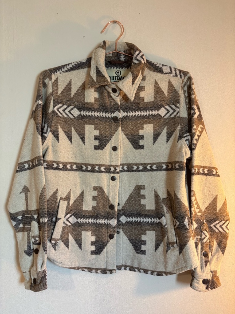 Outback Trading Co. Women's Aztec Button-Up Jacket - Cream & Brown